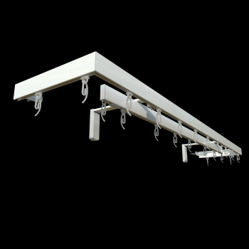 изображение стеновой профильный карниз для штор «универсал» с прямыми поворотами к стене двухрядный белый на olexdeco.ru