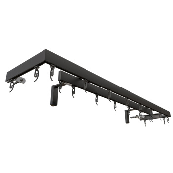 изображение стеновой профильный карниз для штор «слим» с прямыми поворотами к стене двухрядный черный на olexdeco.ru