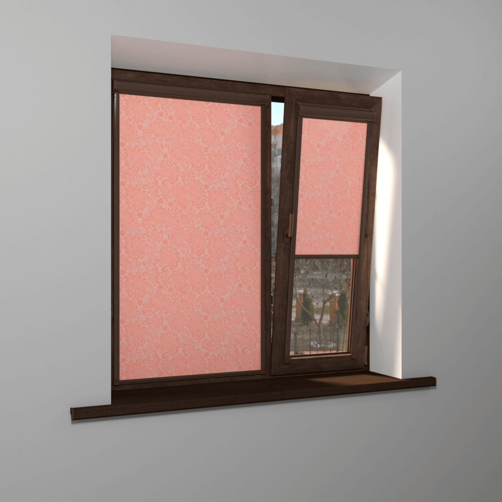 Рулонная штора «UNI 2» фурнитура Коричневая. Ткань коллекции «Арабеска» Розовый