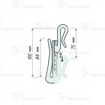изображение крючок для штор регулируемый 88 мм упак. 100 шт на olexdeco.ru