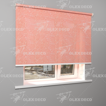 Рулонная штора «Moncada» ø38 фурнитура Белая. Ткань коллекции «Арабеска» Розовая