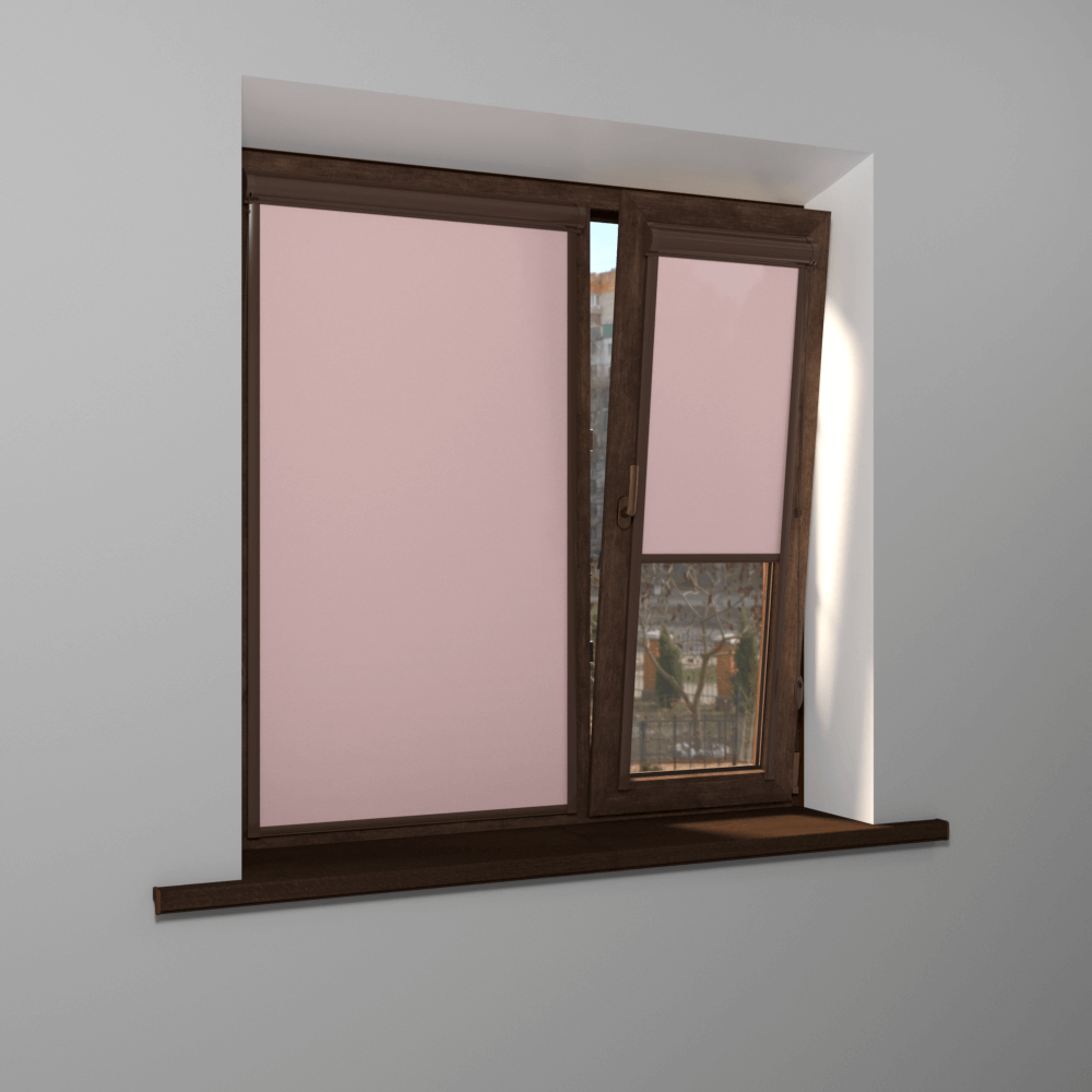 Рулонная штора «UNI 2» фурнитура Коричневая. Ткань коллекции «Плэин» Розовый